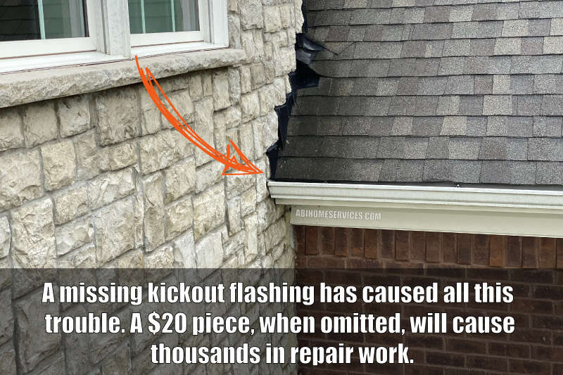 Missing Kickout Flashing Causes Wall to Rot