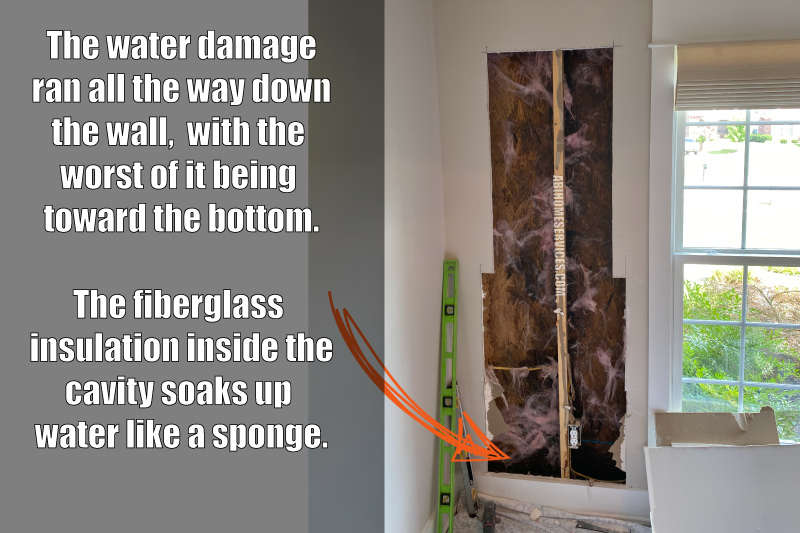 Water damage from leaking stone veneer