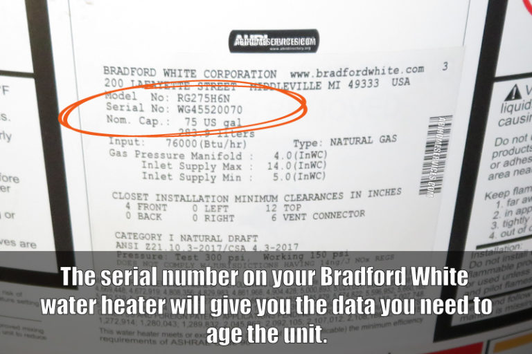 How To Age A Bradford White Water Heater?