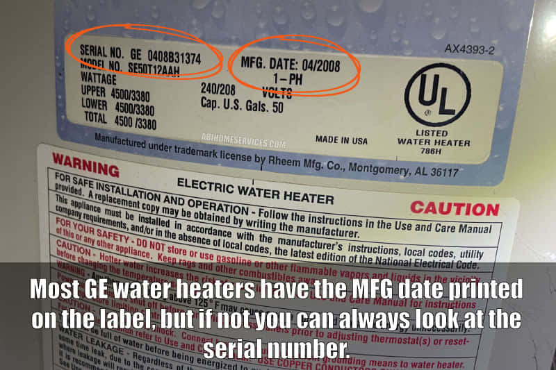 How to age a GE water heater