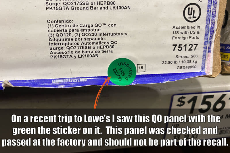 QO Electric Panel Not Recalled